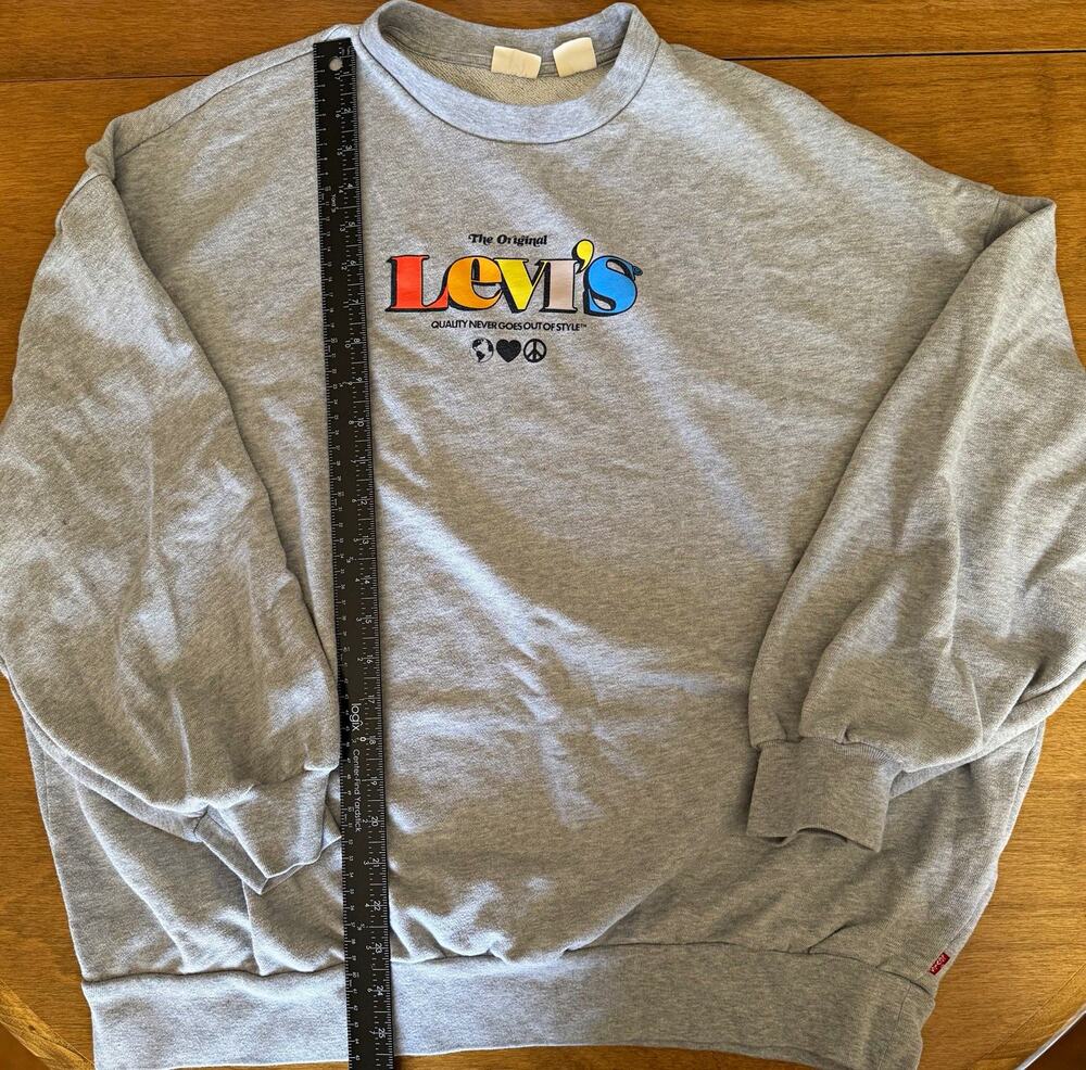 Vintage Levi's Gray Graphic Logo Fleece Crewneck Pullover Sweatshirt Size M